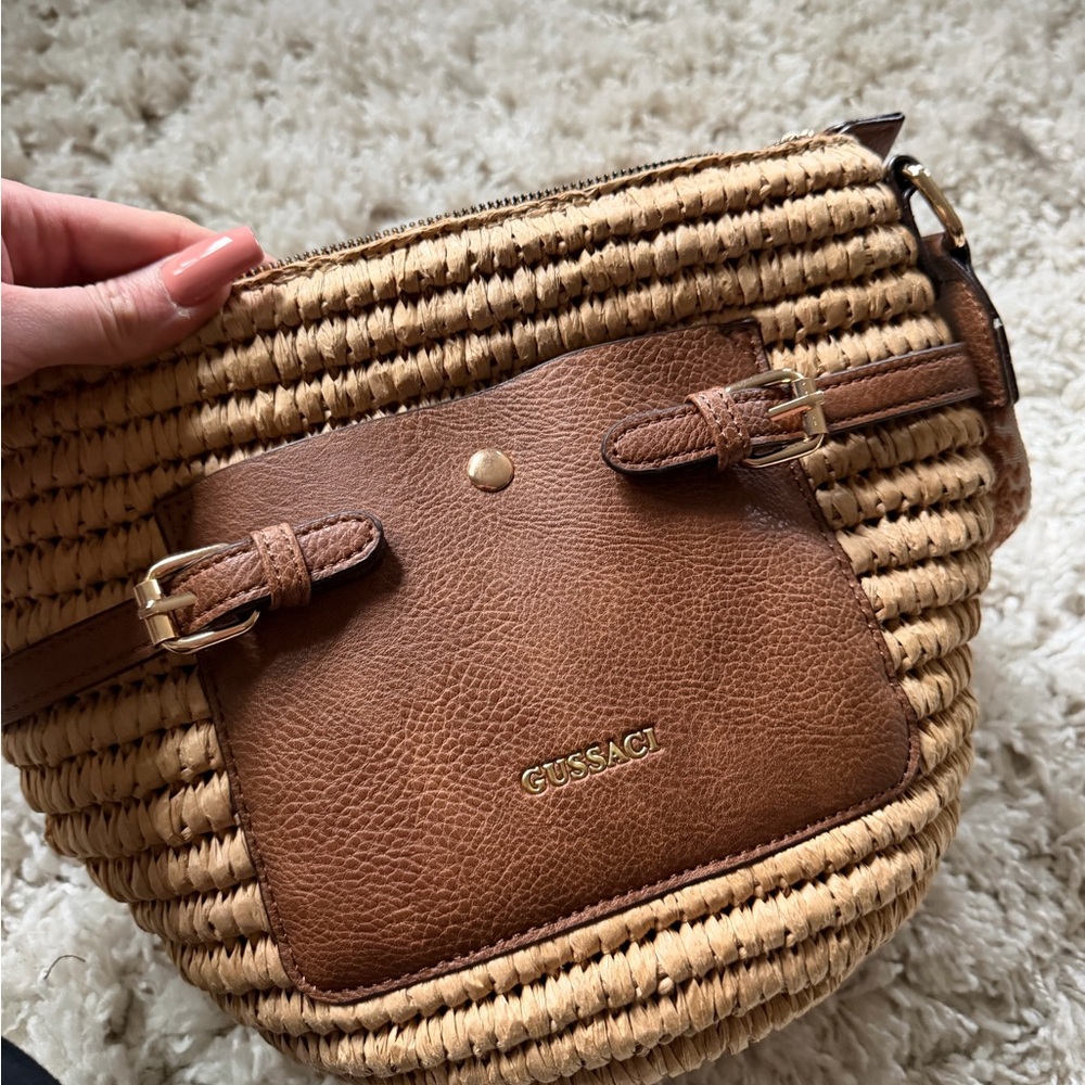Brown and Tan Woven Women's Gussaci cute tote Bag - Picture 6 of 6
